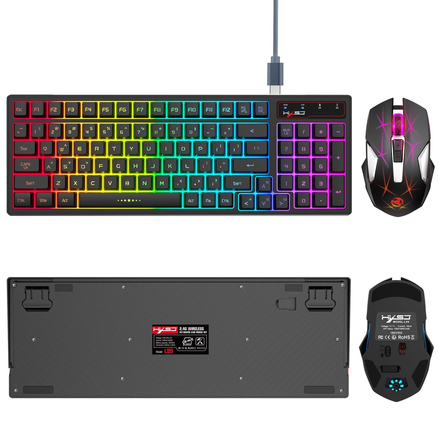 L99 Juego De Películas Para Teclado Y Ratón Inalámbrico Recargable 2.4G