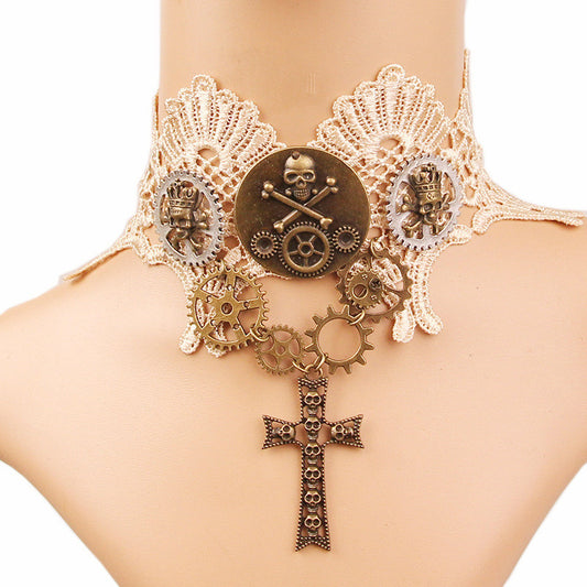 Collar con engranajes retro Steampunk Court, accesorios de calavera para Halloween