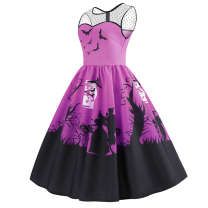 New European And American Halloween Print Big Dress Women