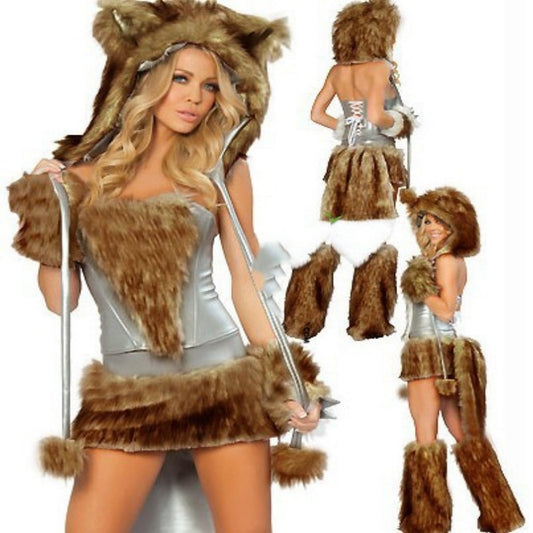 Halloween Big Tail Fur Leopard Print Performance Dress