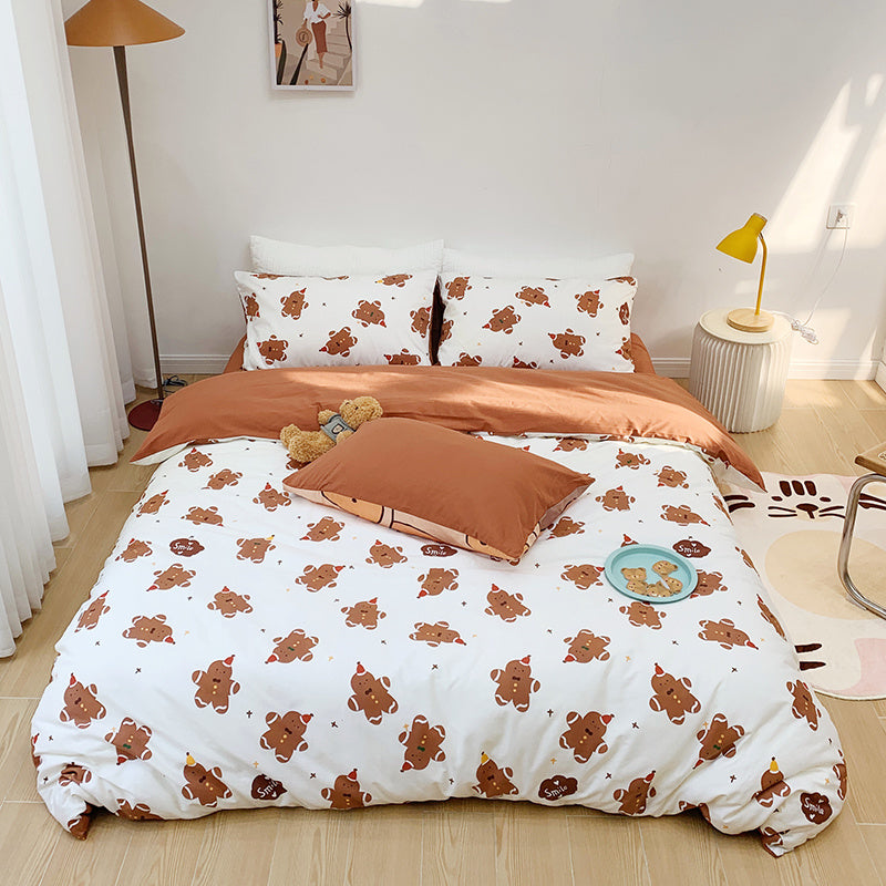 Cotton Four-piece Set Girl Heart Cartoon Pure Cotton  Linen Duvet Cover Bed