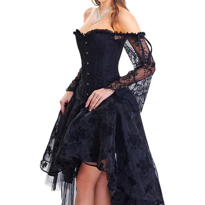 Halloween Christmas Style Court Corset Lace Off-shoulder Shaper Top Half-length Skirt Two-piece Suit