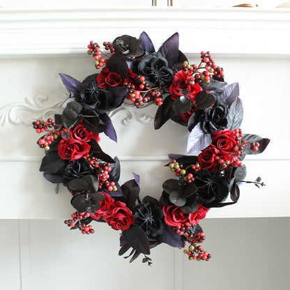 Couronne d'anneaux de roses rouges noires d'Halloween