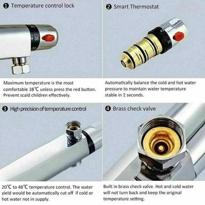 Robinet mitigeur thermostatique de douche à barre apparente, fond chromé, 1-2 sorties, nouveau