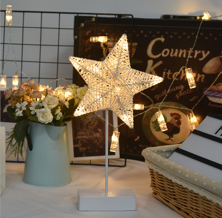 Luces LED luces intermitentes luces estrellas diseño de habitación romántica decoración amor estrellas lámpara de mesa lámpara de ratán bola