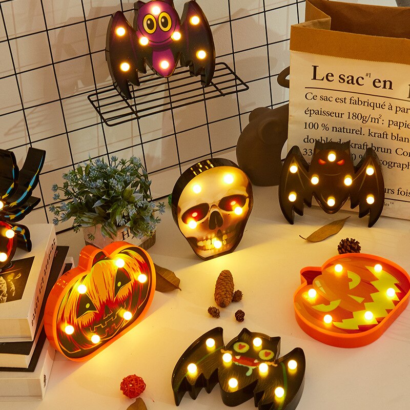 Halloween Lights Decoration LED Light Pumpkin Spider Bat Skull Outdoor Decorative Modeling Room Lights Decor Helloween Party