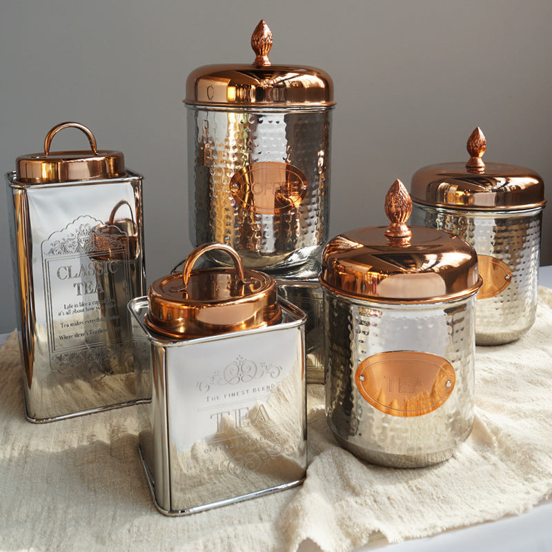 Tarro de almacenamiento de vidrio de Metal, latas de café, té, suministros de cocina, decoración de mesa