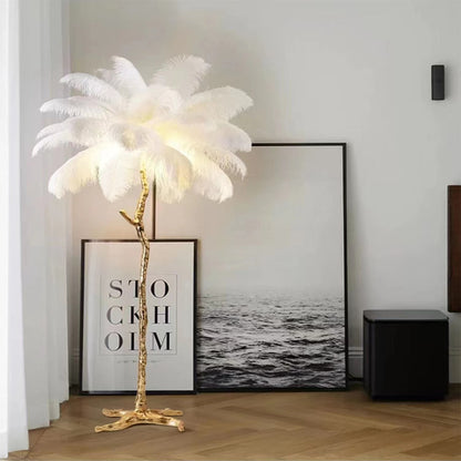 Lampadaire décoratif en plumes de résine pour salon et chambre à coucher