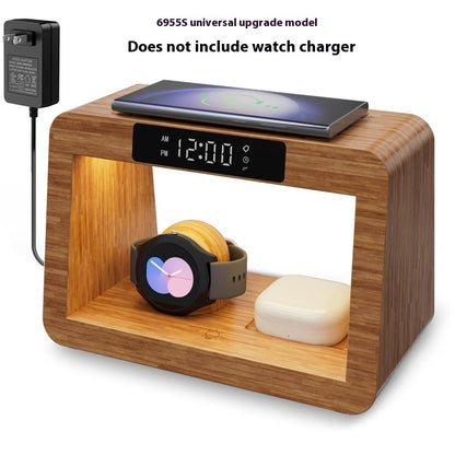 Multifunctional Bamboo Table Lamp Alarm Clock Wireless Charger