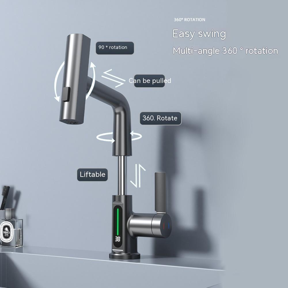 Grifo con pantalla Digital inteligente, grifo extraíble para lavabo, rotación de pantalla Digital de temperatura