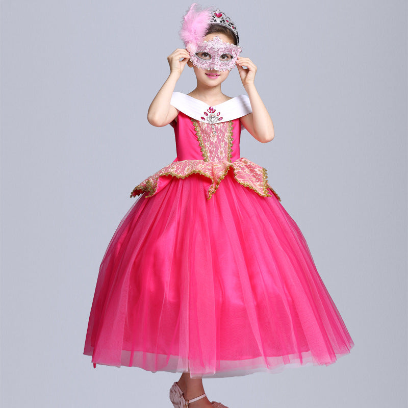 Robe de princesse Aurore pour filles, costume d'Halloween, vêtements de spectacle