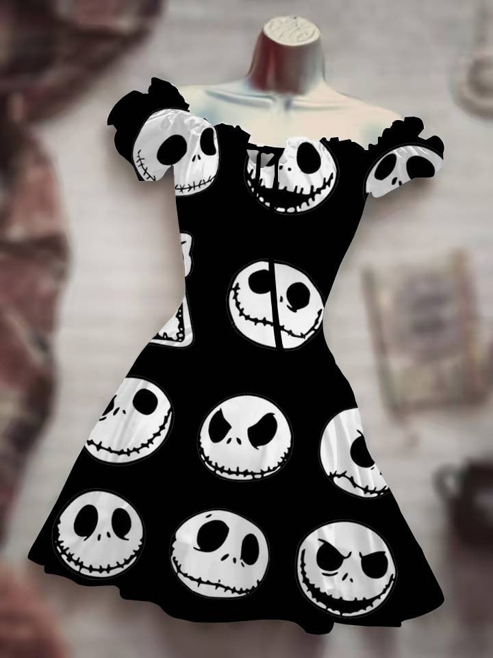 Vestido con cordón y estampado digital 3D de calaveras de Halloween