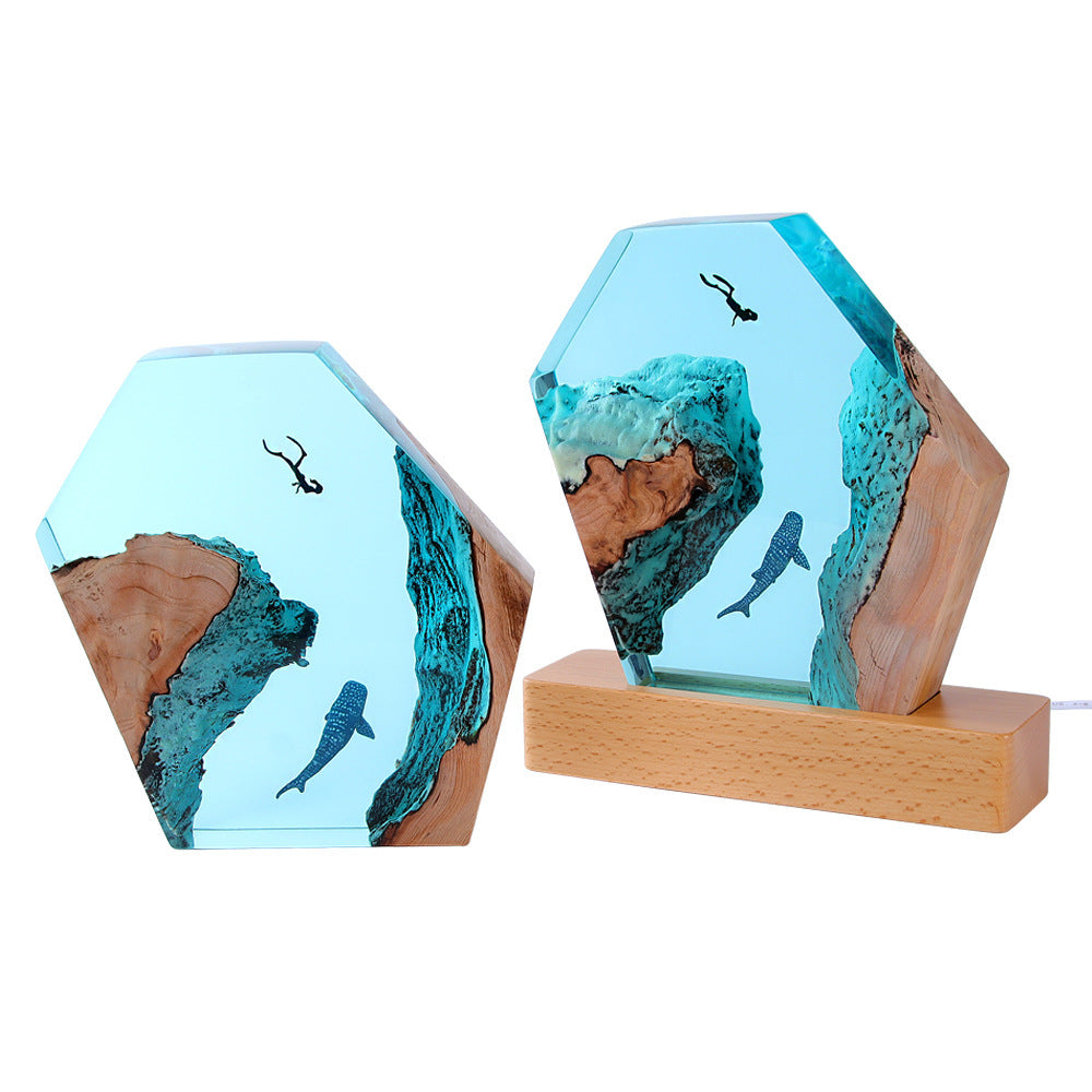 Adornos decorativos de mesa con forma de buzo de ballena y cueva oceánica