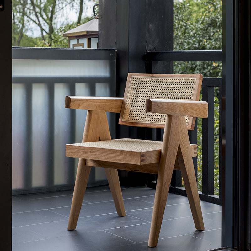 Chaise de salle à manger en rotin vintage en bois massif