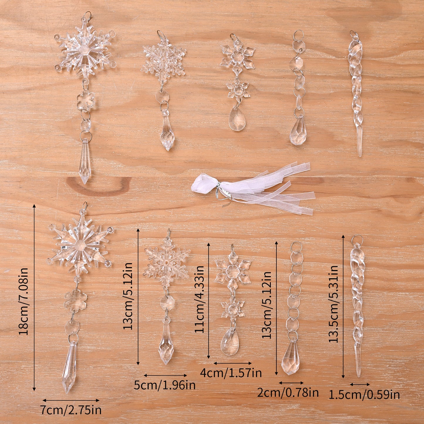 Lot de 10 pendentifs à suspendre pour sapin de Noël, bande de glace en acrylique, décoration de plafond de neige, ornements de Noël, nouvel an, décoration de maison