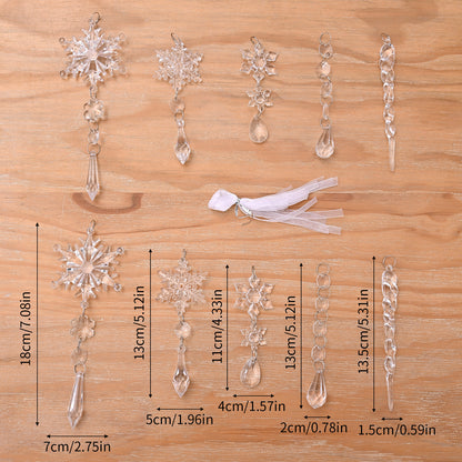 Lot de 10 pendentifs à suspendre pour sapin de Noël, bande de glace en acrylique, décoration de plafond de neige, ornements de Noël, nouvel an, décoration de maison