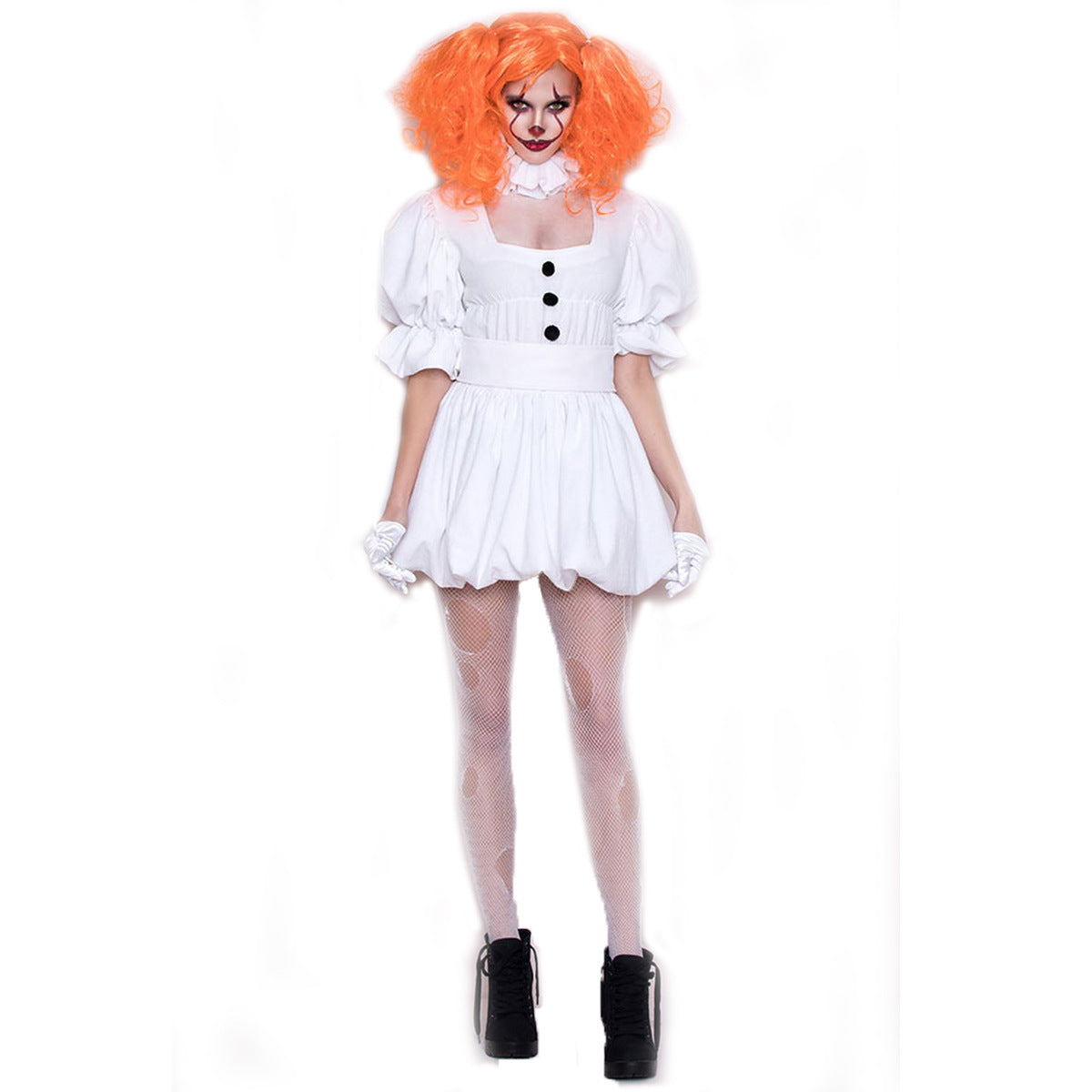 Disfraz de payaso y muñeca fantasma para Halloween, vestido blanco