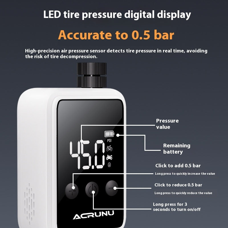 Bicycle Intelligent High Pressure Mountain Highway Vehicle Portable Digital Display Inflator