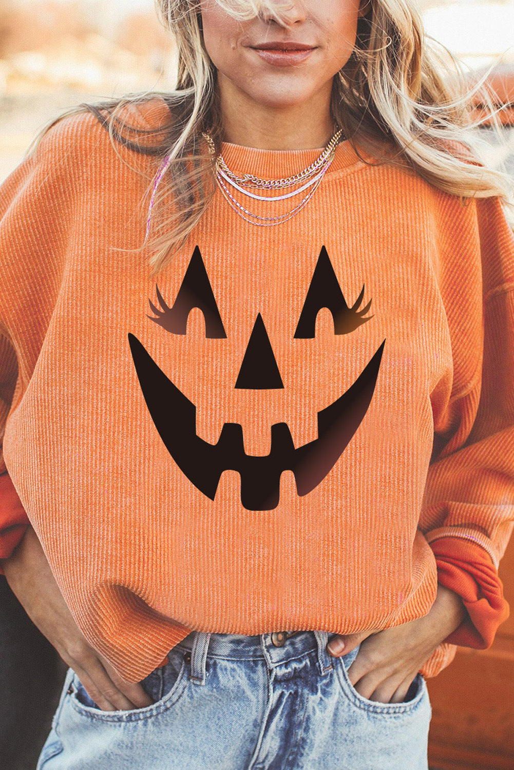 Pull tête de citrouille d'Halloween à la mode pour femmes