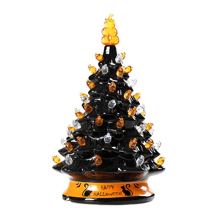 Sapin de Noël en céramique noire à piles pour Halloween