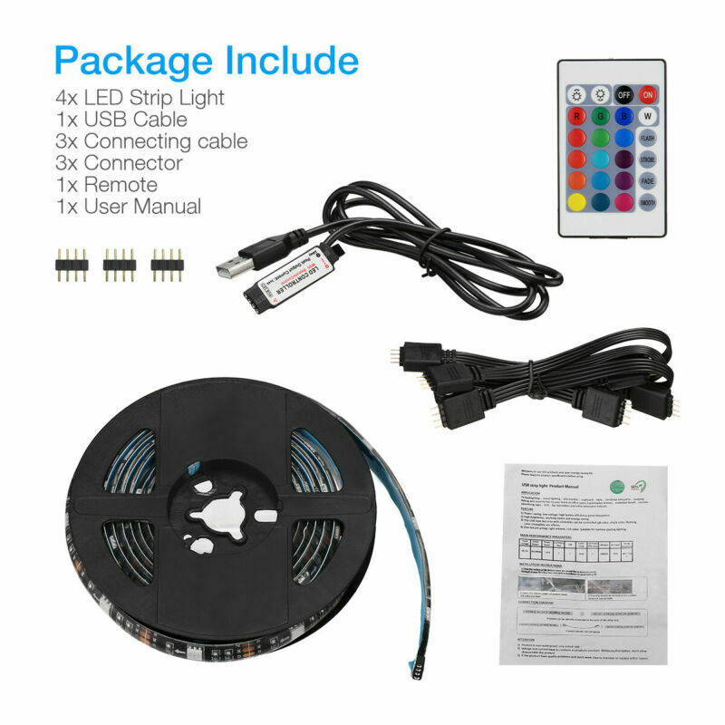 4x50CM USB 5V RGB LED tira de luz de fondo Kit remoto para TV lámpara de computadora