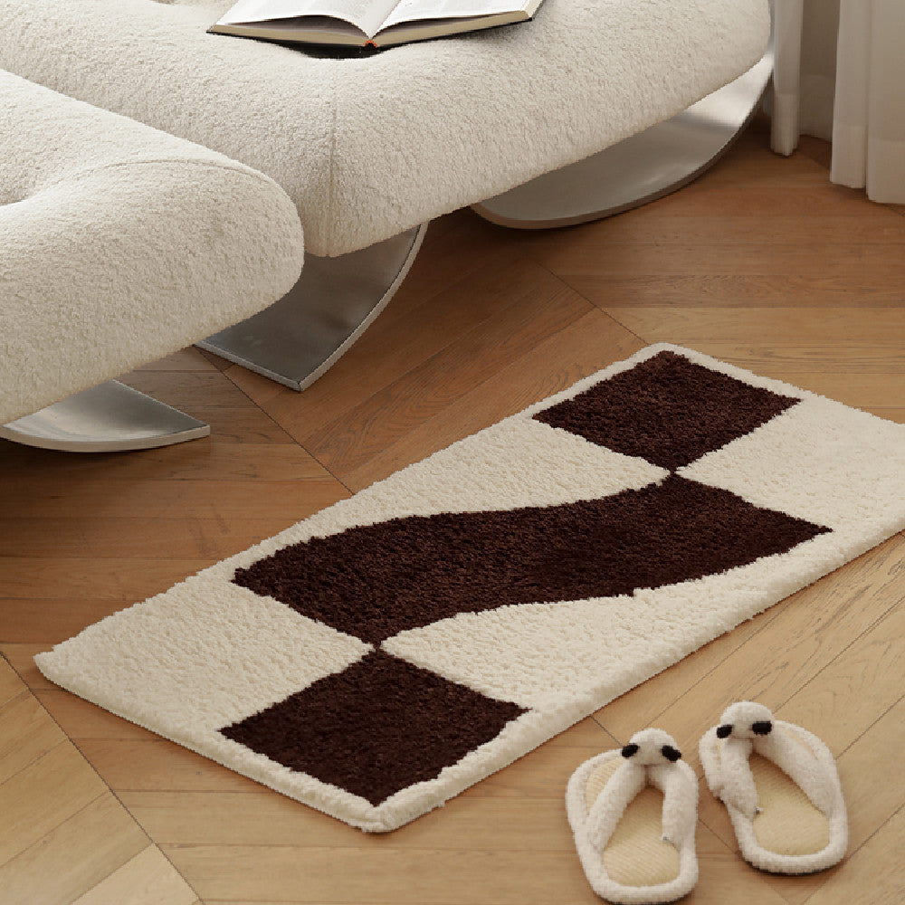 Tapis de décoration de maison simple floqué à carreaux