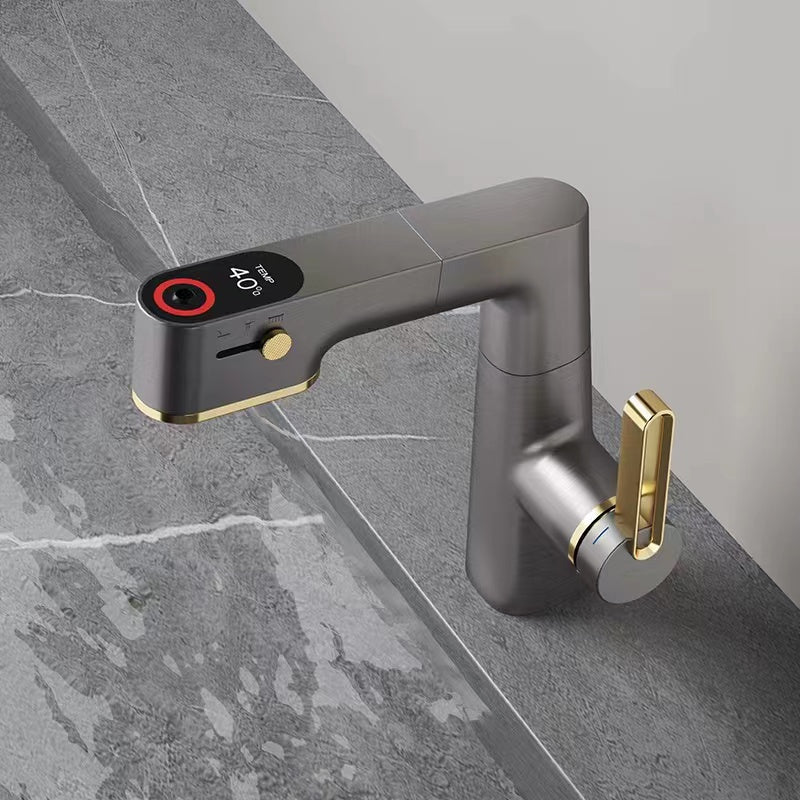 The Drawable Digital Display Faucet In The Bathroom Can Rotate And Lift