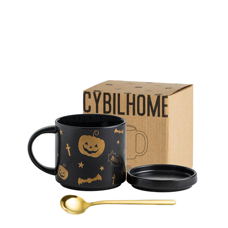 Tasse d'Halloween avec couvercle cuillère boîte-cadeau grande capacité en céramique