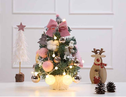 Desktop Mini Christmas Tree With LED Lights DIY Christmas Nightlight Decorations With Color Ball