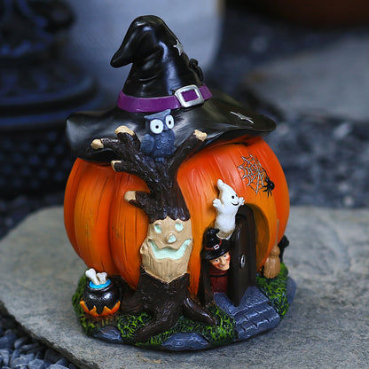 Halloween Witch Pumpkin House Decoration Ornaments Luminous Resin