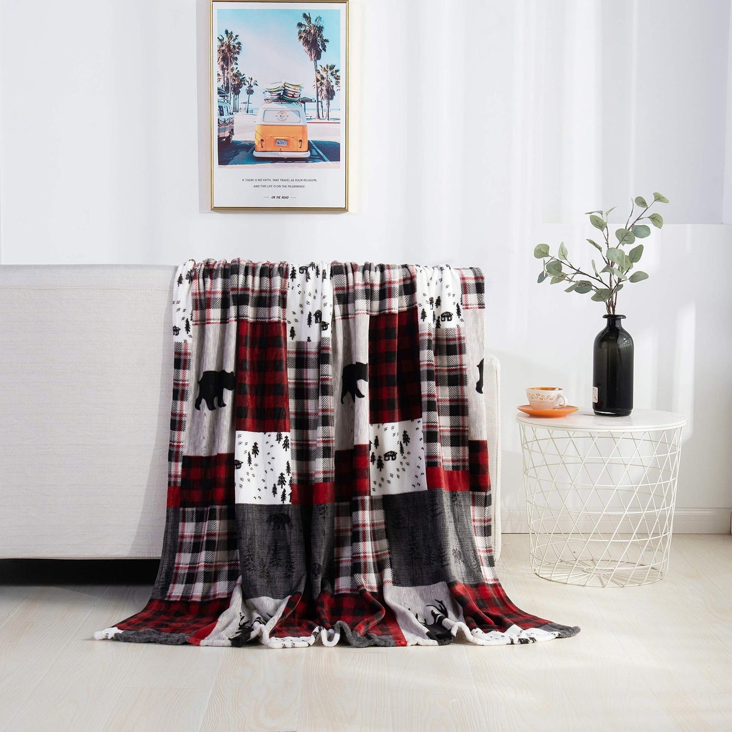 Christmas Elk Snowman Santa Claus Print Blanket Winter Double-sided Flannel Blanket For Sofa Sleeping Shawl