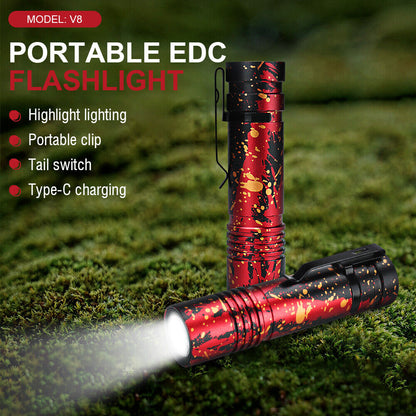 Mini Pocket LED Flashlight Clip On Rechargeable Torch Light Lamp Camping Hiking