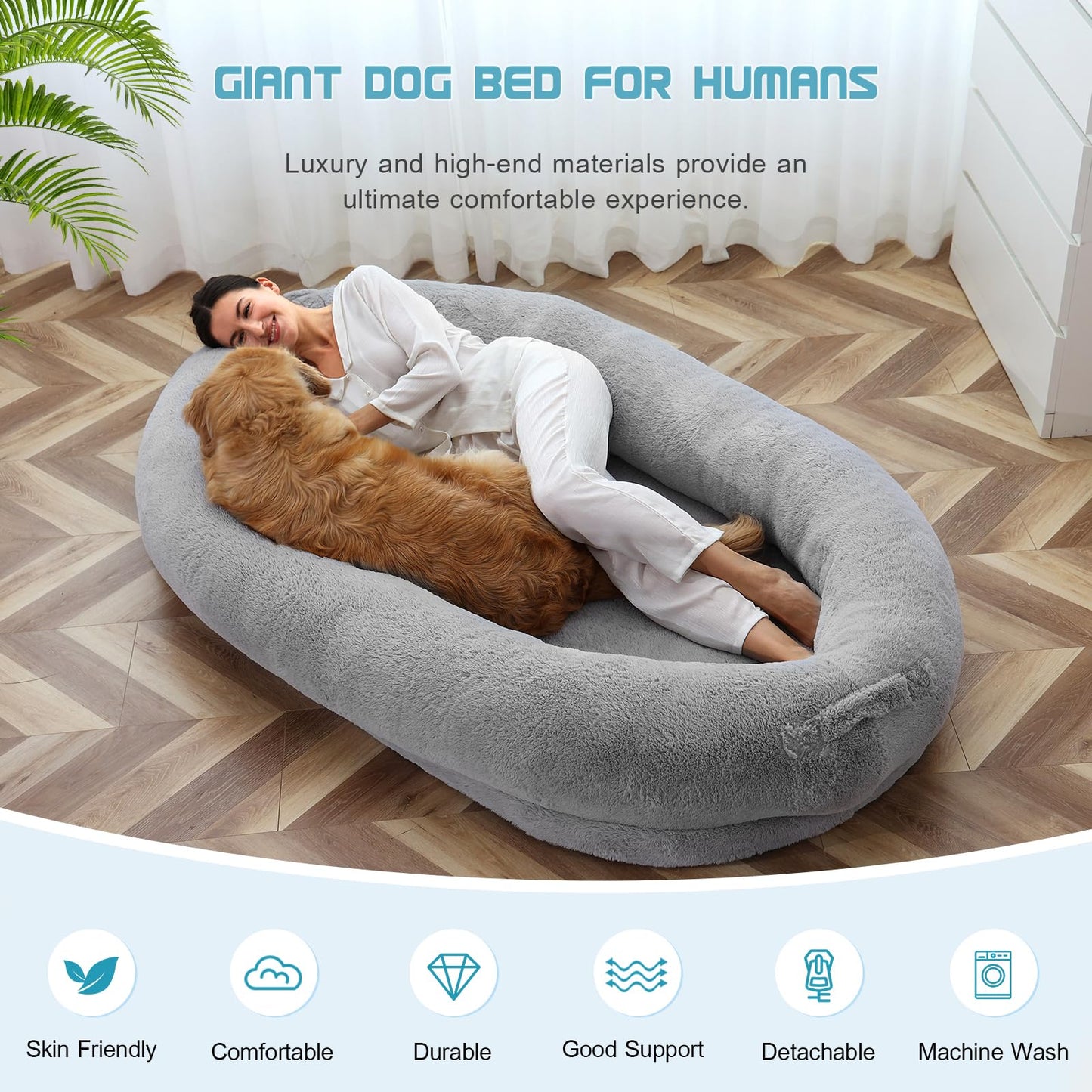 Lits pour chiens humains, taille adaptée à vous et aux animaux de compagnie, lavable, en fausse fourrure, lit pour chiens humains, pour personnes somnolentes, lit orthopédique pour chiens 