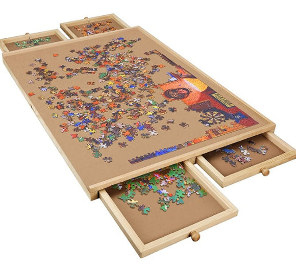 Portable Drawer Wooden Puzzle Table