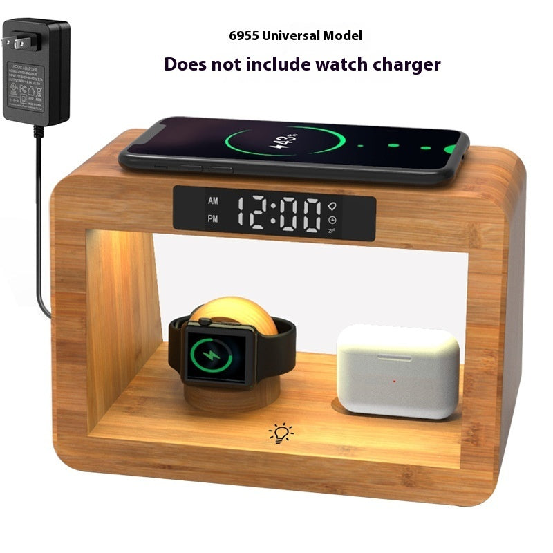 Multifunctional Bamboo Table Lamp Alarm Clock Wireless Charger