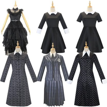 Costume Cos Halloween Mercredi Adams Robe Noire