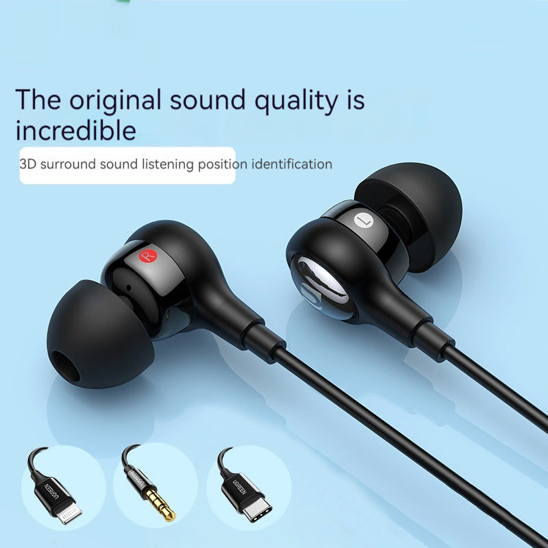 Wired Headphone TypeC Flat 3.5mm Round Hole Lightning