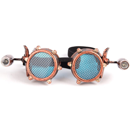 Gafas de cosplay estilo steampunk industrial retro con luces LED para disfrazarse de Halloween