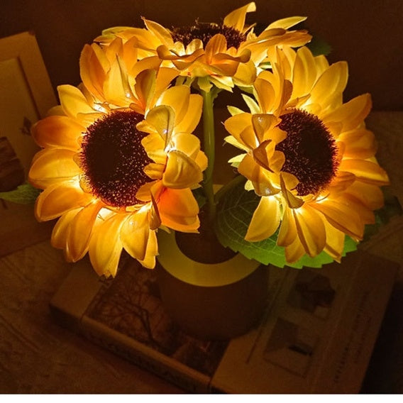 Lámpara de mesa con luz nocturna de simulación Led de girasol recargable, lámpara de escritorio decorativa con flores de simulación para restaurante, Hotel, regalo de boda