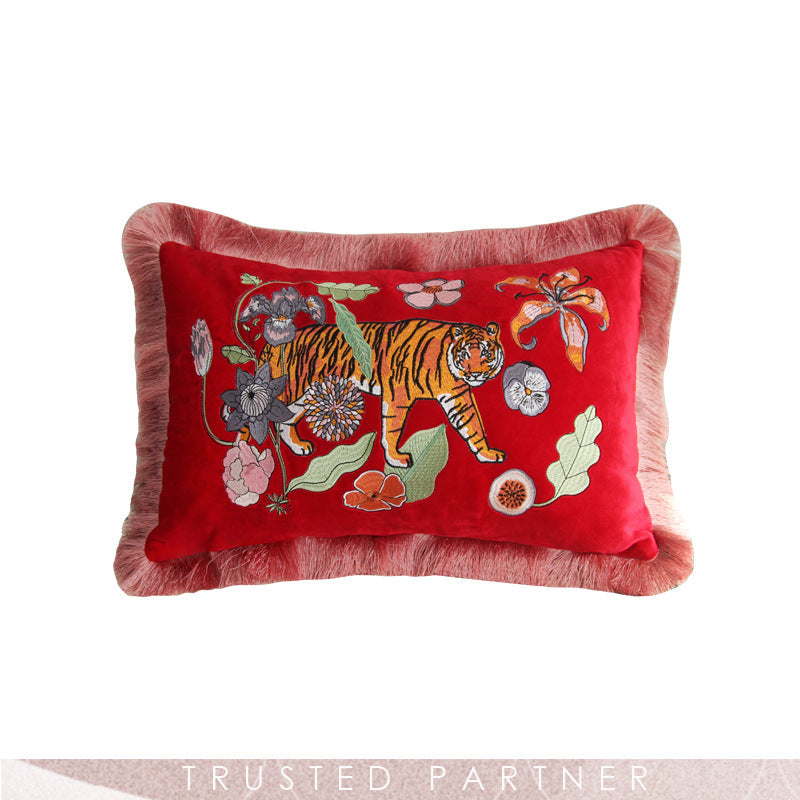 Home Velvet Embroidery Pillow Cover