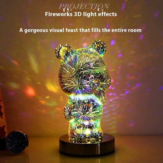 3D Glass Multicolor Fireworks Finger Bear USB Dream Atmosphere Bedside Lamp