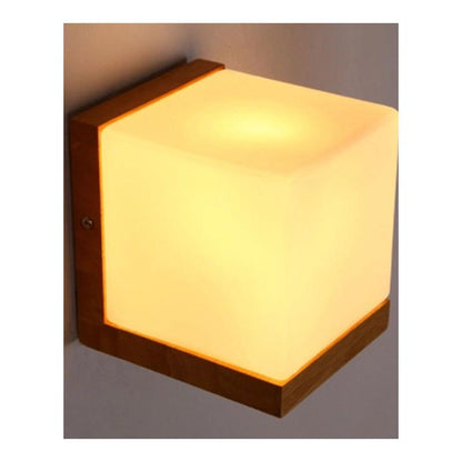 Japanese Solid Wood Art Style Square Wall Lamp White Frosted