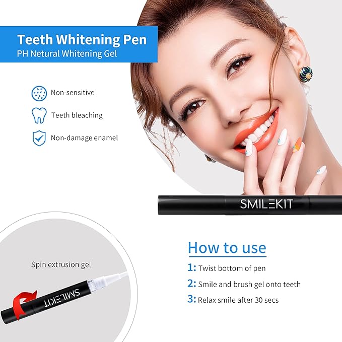 Afranti Home Use Wireless Teeth Whitening Kit With 16-Point LED Blue Lights Accelerator, Natural Whitening Effective Stain Removal Include 4 Teeth Whitening Gel Pens Complimentary Color Card