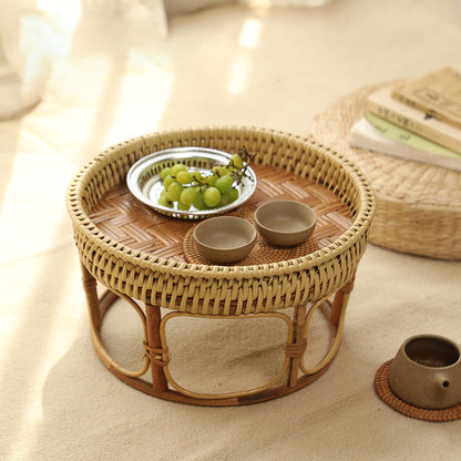 Petite table basse japonaise en rotin de bambou faite à la main pour usage domestique