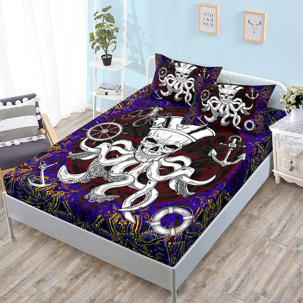 Juego de cama de tres piezas con diseño de calavera de Halloween