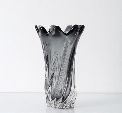 Vase en verre à bouche de pétale de salon américain moderne gris