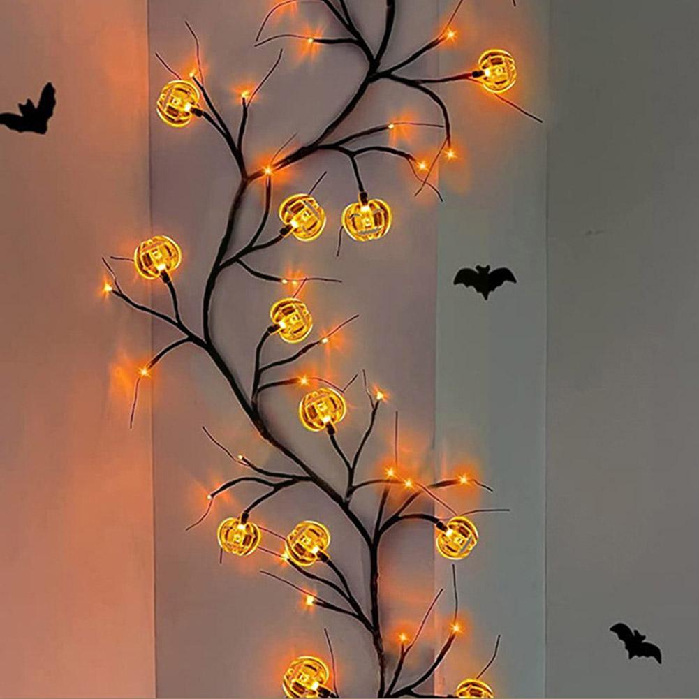 Guirnalda de luces LED de sauce para Halloween, decoración de calabaza y murciélago de dibujos animados para interior, Fiesta al aire libre, decoración de la casa