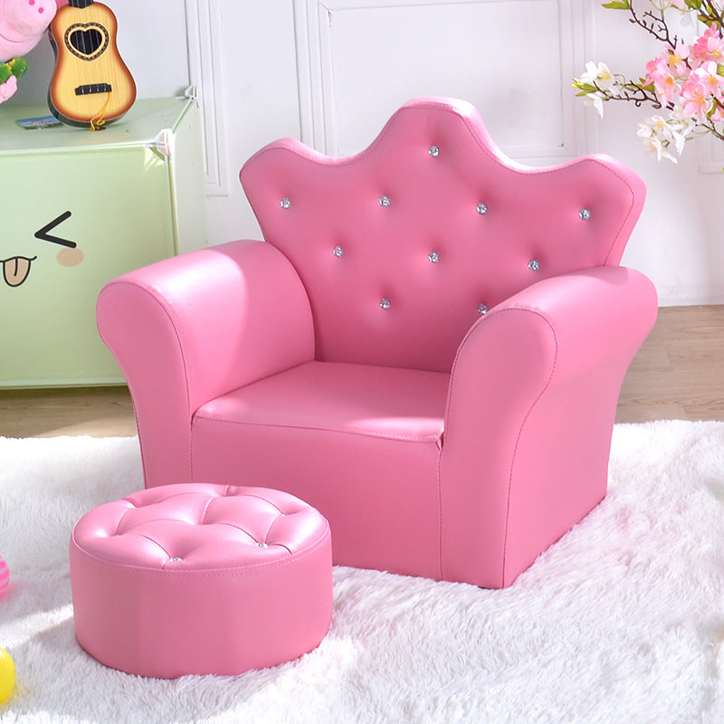 Children's Mini Cute Crown Sofa With Stool