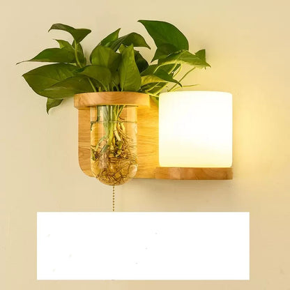 Lampe murale créative en bois massif, plante verte, décoration de couloir, chambre à coucher, lit