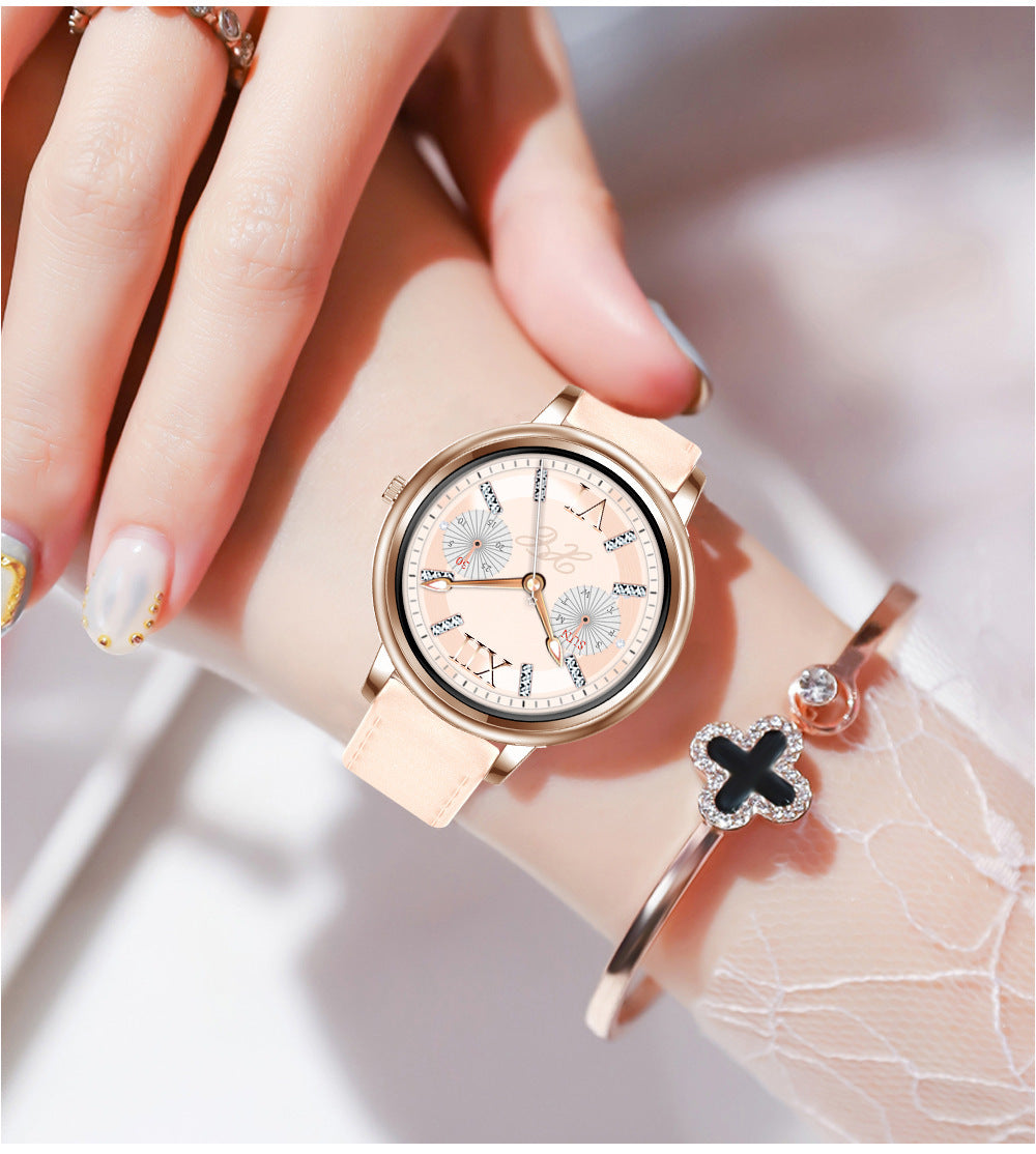 Montre intelligente pour femme, anti-eau froide, multi-cadran, interface utilisateur en option, bracelet en cuir et acier